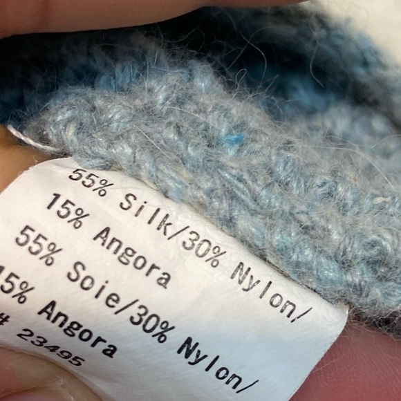 Icelandic Design Blue Cable Knit Angora & Silk Blend Full Zip Cardigan Sweater - Picture 5 of 7